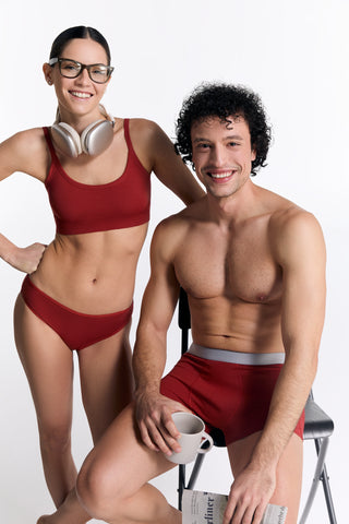 GOTS Sertifikalı Organik Pamuk Erkek Trunk Boxer İç Çamaşırı 3'lü Paket - Kırmızı