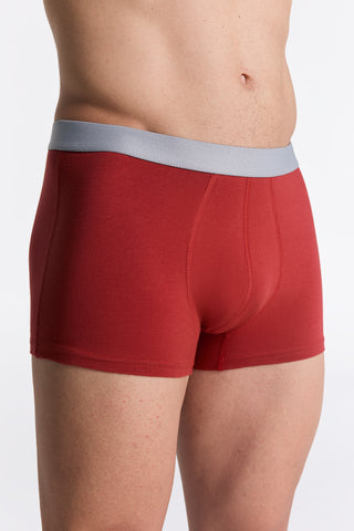 GOTS Sertifikalı Organik Pamuk Erkek Trunk Boxer İç Çamaşırı 3'lü Paket - Kırmızı