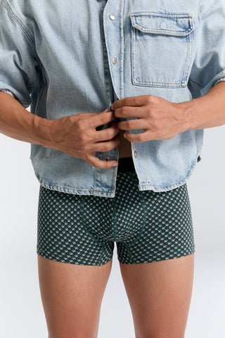 GOTS Sertifikalı Organik Pamuk Erkek Trunk Boxer İç Çamaşırı 3'lü Paket - Mozaik Yeşil