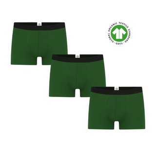 GOTS Sertifikalı Organik Pamuk Erkek Trunk Boxer İç Çamaşırı 3'lü Paket - Çam İğnesi Yeşili