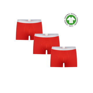 GOTS Sertifikalı Organik Pamuk Erkek Trunk Boxer İç Çamaşırı 3'lü Paket - Kırmızı