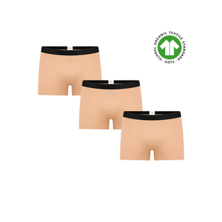 GOTS Sertifikalı Organik Pamuk Erkek Trunk Boxer İç Çamaşırı 3'lü Paket - Bej