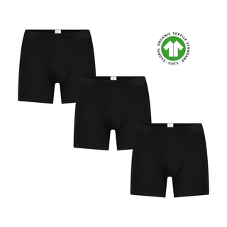 GOTS Sertifikalı Organik Pamuk Erkek Boxer Şort İç Çamaşırı 3'lü Paket - Siyah