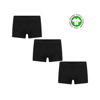 GOTS Sertifikalı Organik Pamuk Erkek Retro Boxer İç Çamaşırı 3'Lü Paket - Siyah