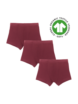 GOTS Sertifikalı Organik Pamuk Erkek Çocuk Boxer 3'lü Paket - Bordo