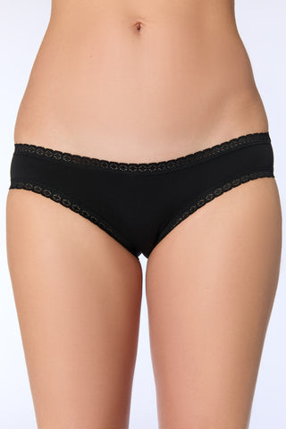 GOTS Sertifikali Dantelli Organik Pamuk Kadın Külot  - Siyah