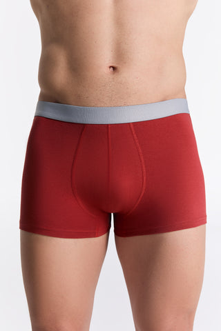 GOTS Sertifikalı Organik Pamuk Erkek Trunk Boxer İç Çamaşırı 3'lü Paket - Kırmızı