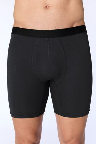 GOTS Sertifikalı Organik Pamuk Erkek Uzun Trunk Boxer İç Çamaşırı - Siyah