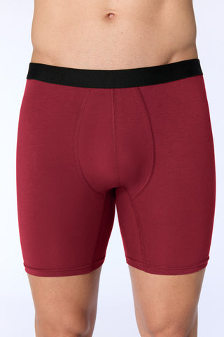 GOTS Sertifikalı Organik Pamuk Erkek Uzun Trunk Boxer İç Çamaşırı - Bordo