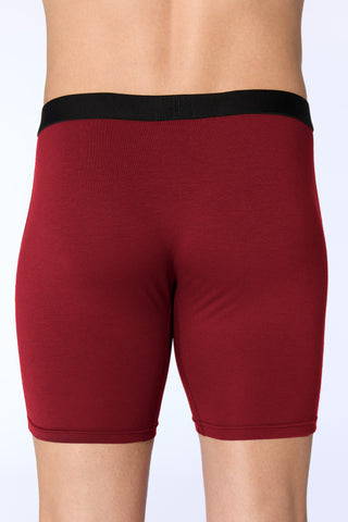 GOTS Sertifikalı Organik Pamuk Erkek Uzun Trunk Boxer İç Çamaşırı - Bordo