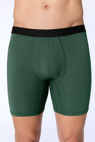 GOTS Sertifikalı Organik Pamuk Erkek Uzun Trunk Boxer İç Çamaşırı - Çam Yeşili