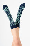 Leopar Desenli Unisex GOTS Sertifikalı Organik Pamuk Çorap – Vegan - Indigo/Kivi