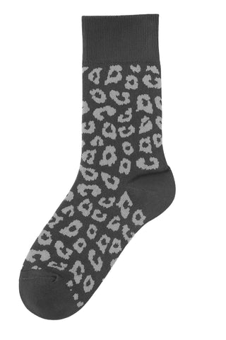 Leopar Desenli Unisex GOTS Sertifikalı Organik Pamuk Çorap – Vegan - Siyah/Gri