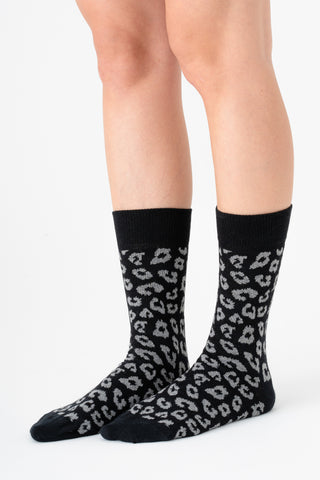 Leopar Desenli Unisex GOTS Sertifikalı Organik Pamuk Çorap – Vegan - Siyah/Gri