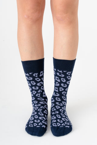 Leopar Desenli Unisex GOTS Sertifikalı Organik Pamuk Çorap – Vegan - Indigo/Lavanta