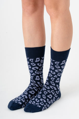 Leopar Desenli Unisex GOTS Sertifikalı Organik Pamuk Çorap – Vegan - Indigo/Lavanta