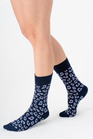 Leopar Desenli Unisex GOTS Sertifikalı Organik Pamuk Çorap – Vegan - Indigo/Lavanta