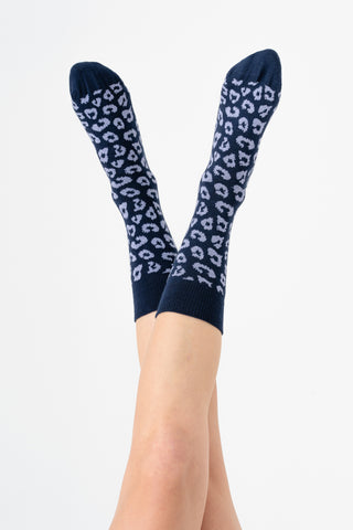 Leopar Desenli Unisex GOTS Sertifikalı Organik Pamuk Çorap – Vegan - Indigo/Lavanta