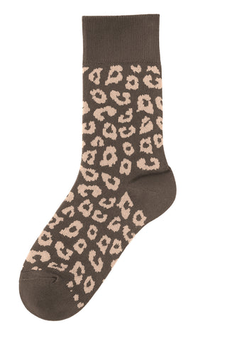 Leopar Desenli Unisex GOTS Sertifikalı Organik Pamuk Çorap – Vegan - Vizon/Kum