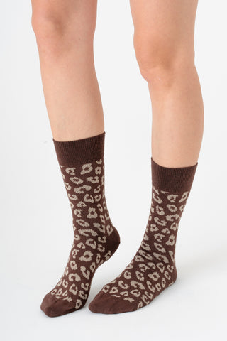 Leopar Desenli Unisex GOTS Sertifikalı Organik Pamuk Çorap – Vegan - Vizon/Kum