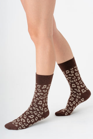 Leopar Desenli Unisex GOTS Sertifikalı Organik Pamuk Çorap – Vegan - Vizon/Kum