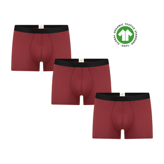 GOTS Sertifikalı Organik Pamuk Erkek Trunk Boxer İç Çamaşırı 3'lü Paket - Bordo