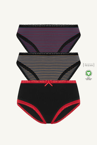 Desenli & Dantelli Üçlü - GOTS Sertifikalı Organik Pamuk Kadın Külot